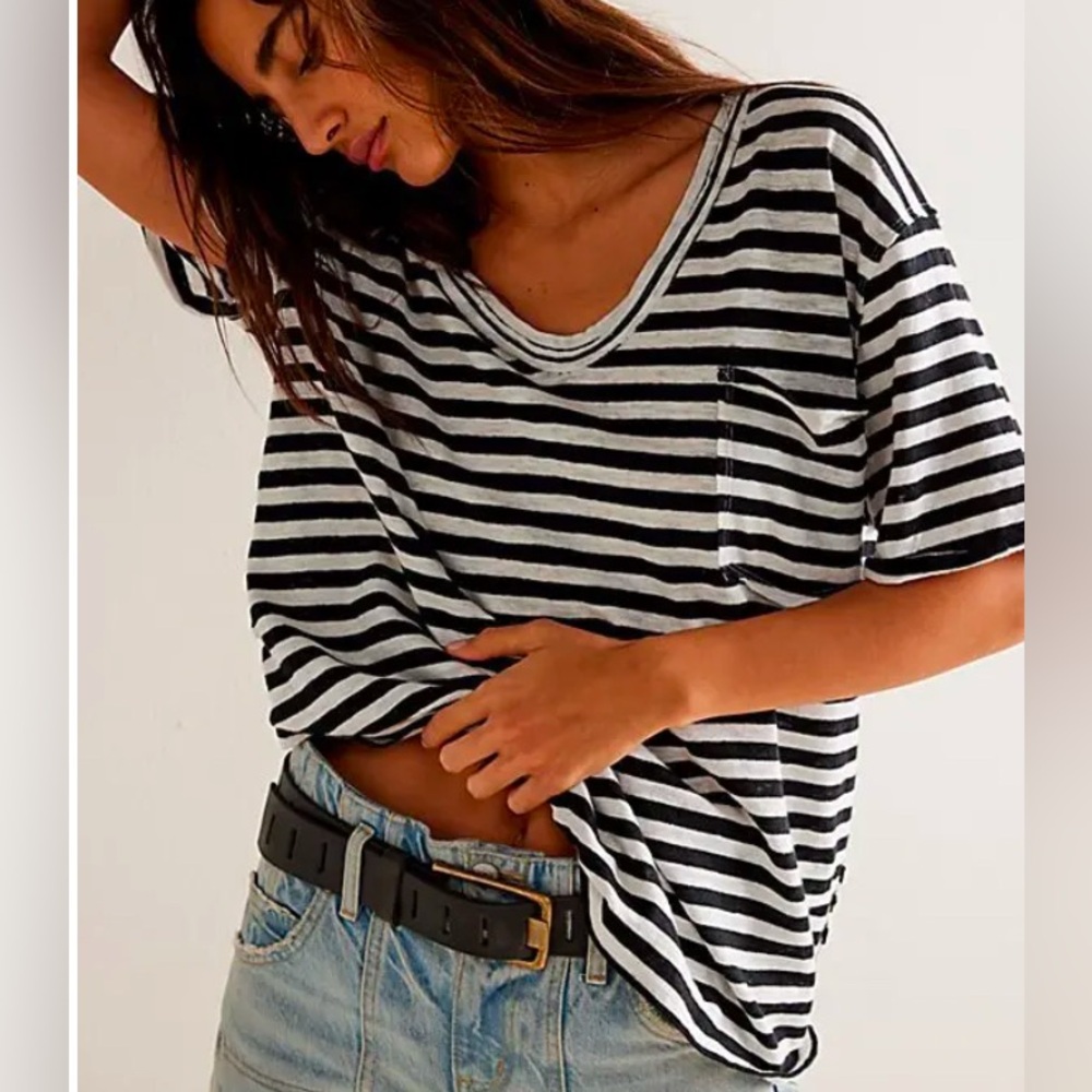 We The Free Black All I Need Stripe Tee Size XS